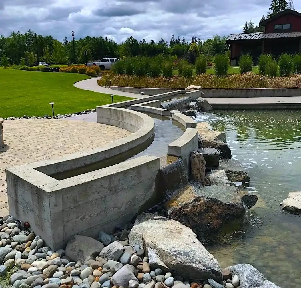 Custom Concrete Water feature with Architectural Retaining Walls and ...